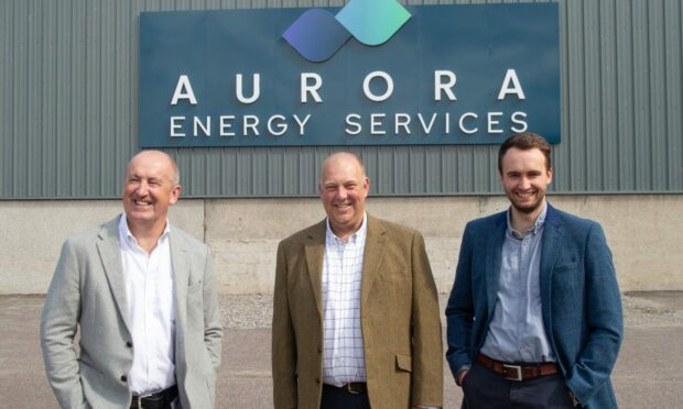 Doug Duguid, chief executive, Aurora Energy Services, Alasdair Noble, who owned Northern Marine Services, and Dave Duguid, operations director UK north, Aurora.