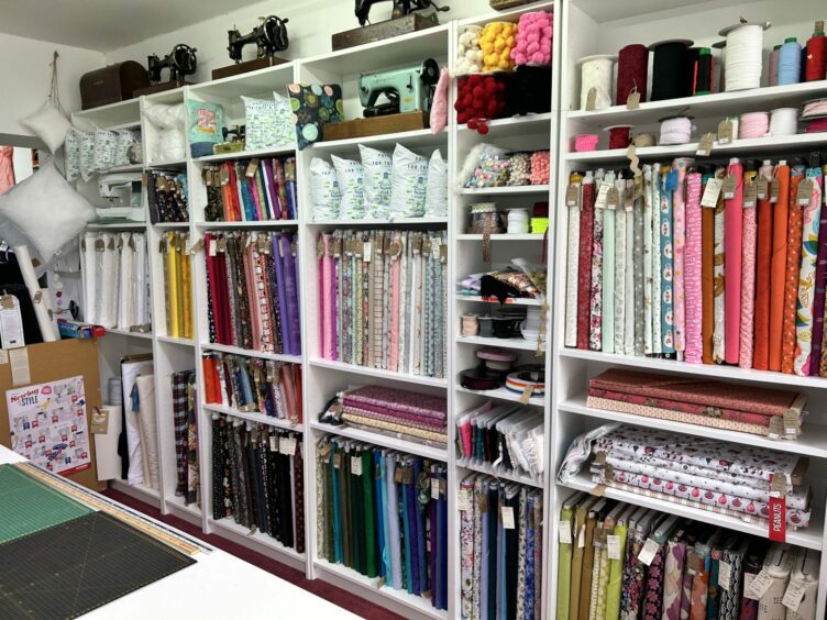 Fabric display inside The Sewing Shop in Fochabers