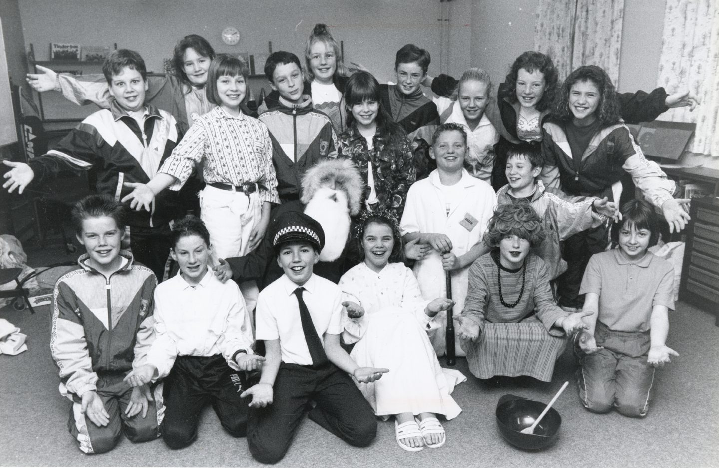 Primary 7 children from Danestone Primary School get ready to perform Star of Wonder at the school's Christmas concert, Spirit of Christmas in 1990.