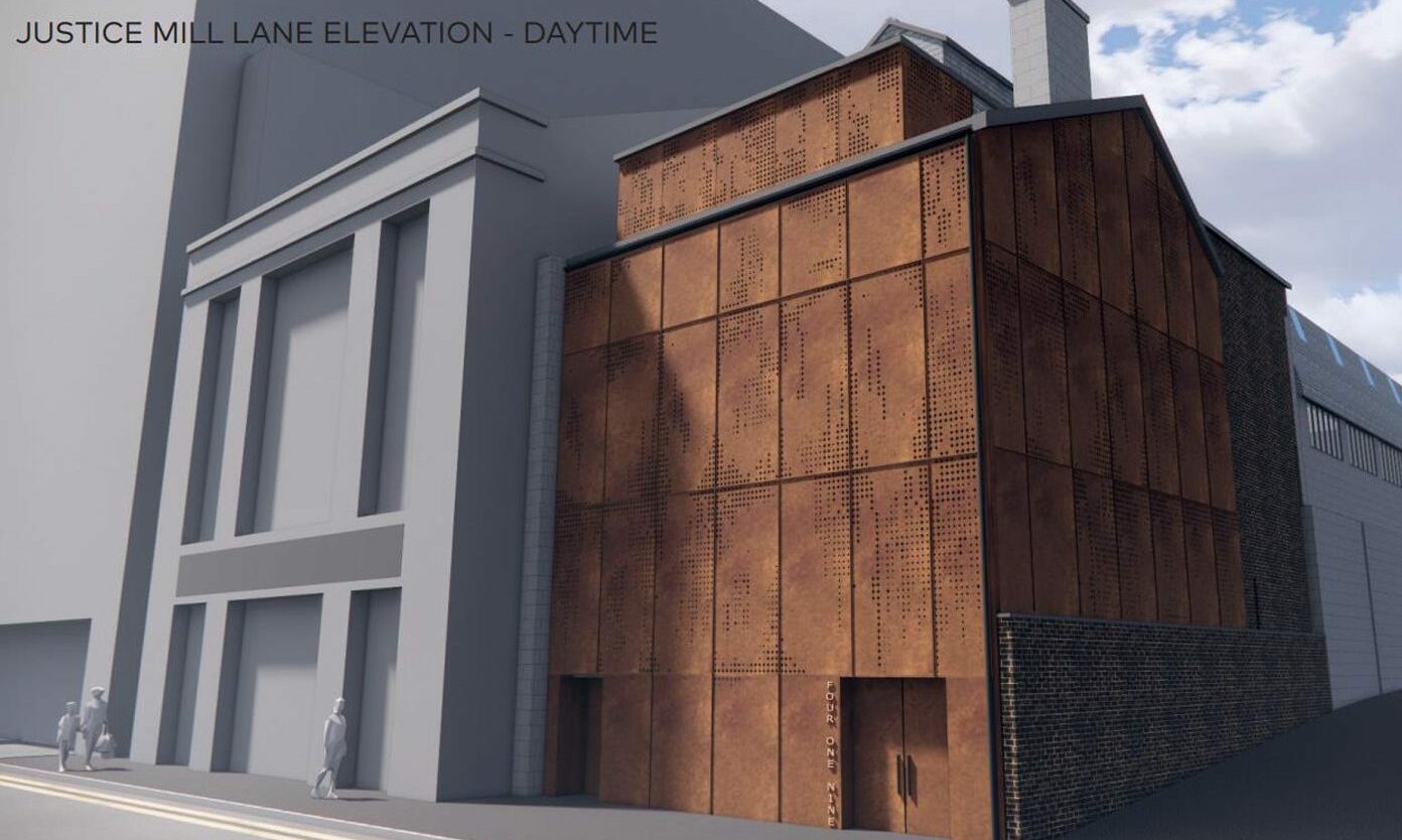 Digital rendering of the Justice Mill Lane elevation of the revamped Budz Bar building in Aberdeen.