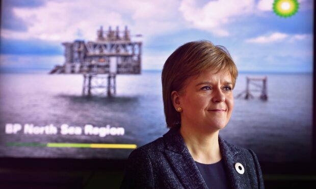 Nicola Sturgeon on a visit to BP in 2016. Image: PA.