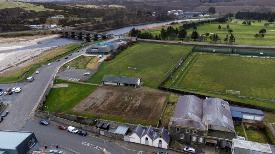 An aerial view of the Banff football pitches