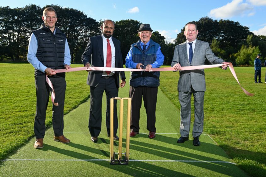 The opening of the Inverdee cricket pitches, with Jack Nixon cutting the ribbon