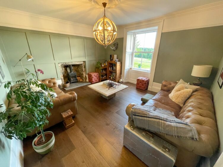 Cosy living area within the renovated farmhouse near Inverurie.