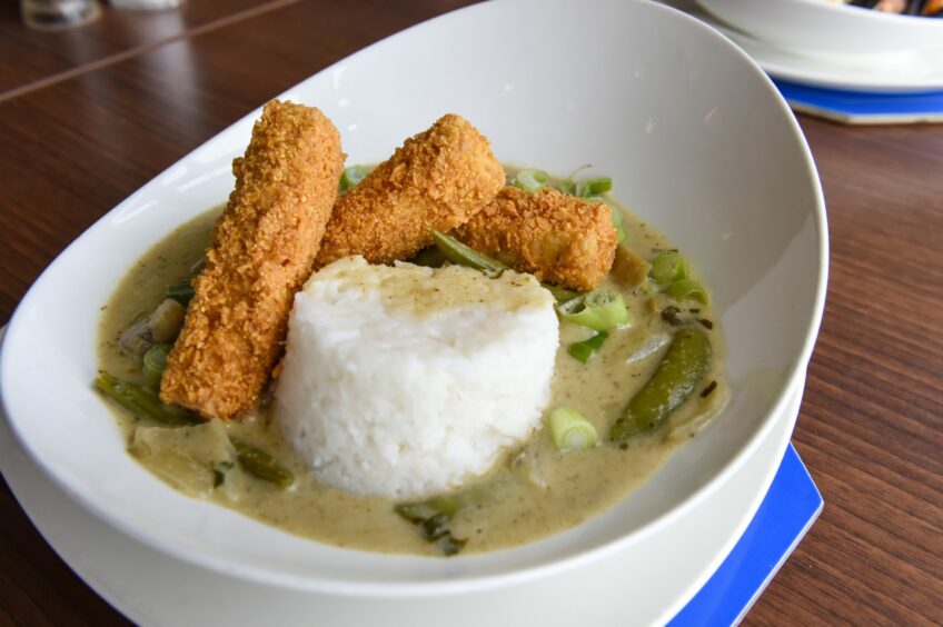 The tofu Thai green curry with vegetables from The Captain's Table.
