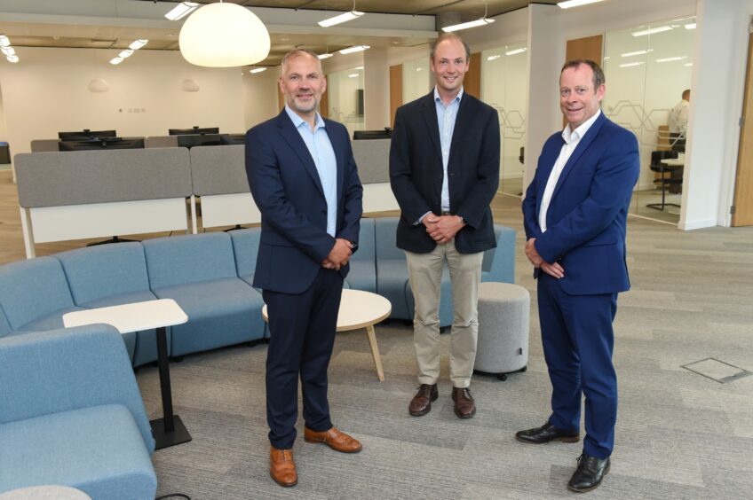 Inside COSL's new offices in Aberdeen. l-r Donald MacLeod and Angus Powles, of COSL, with FG Burnett's Graeme Nisbet.