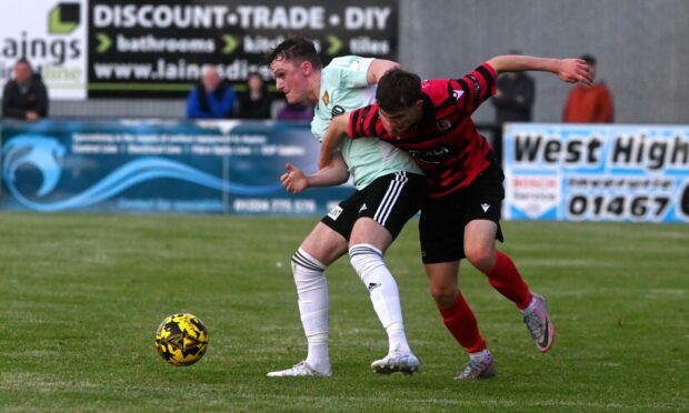 Aidan Combe, left, in action for Formartine United is ready to face Buckie Thistle.