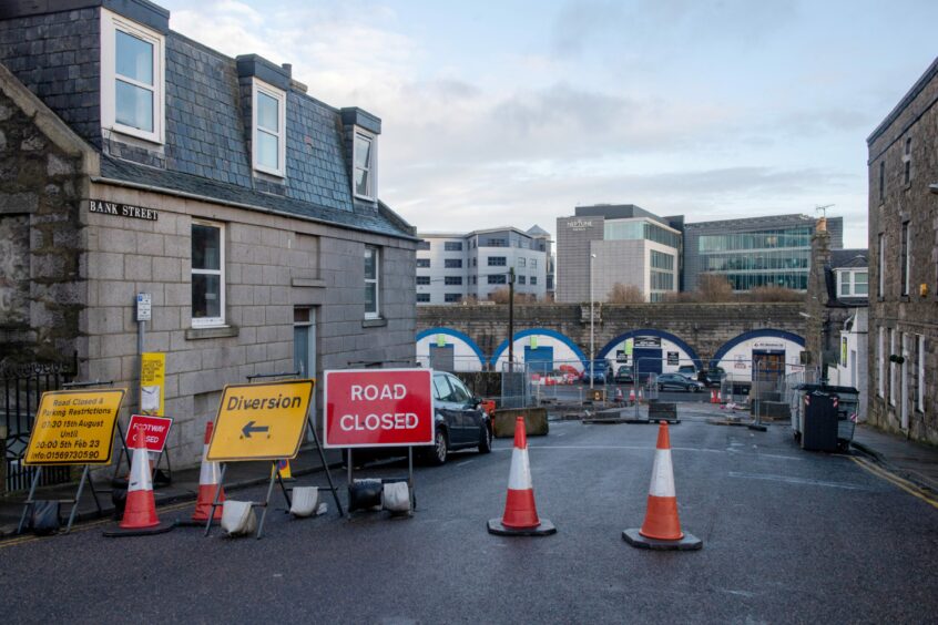 Bank Street closed off during ongoing roadworks.