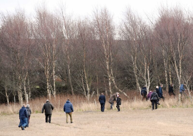 Councillors took in all the proposed Leggart Brae site - including a cross country route through the woods - during a 2021 visit before deciding on Comer's failed plans. Image: Kami Thomson/DC Thomson