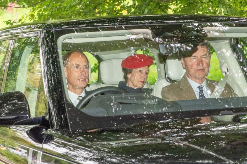Prince Edward, Princess Anne and Timothy Lawrence arriving.