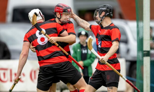 Oban Camamachd players, who are currently gearing up for the Mowi Premiership