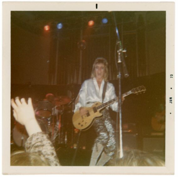 Mick Ronson during Ziggy Stardust tour at Music Hall, Aberdeen 1973.