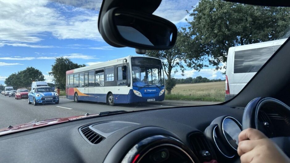 Drivers captures picture of Stagecoach bus packed up on the side of the A96.
