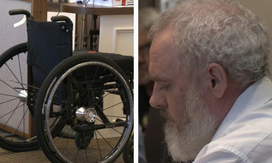 Murder accused Wayne Fraser hears evidence about his wife's fatal shooting from the medical examiner's office as Natalie's wheelchair is shown to the jury.