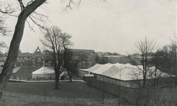 1973: Where it all started... the site of the first Offshore Scotland show near the student halls in the grounds of the University of Aberdeen in March 1973.