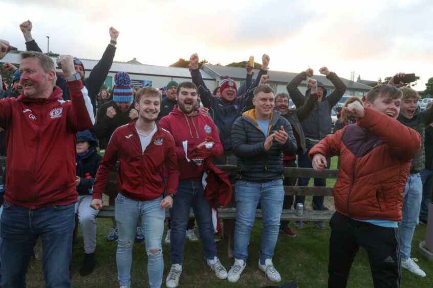 Stromness Athletic fans celebrating