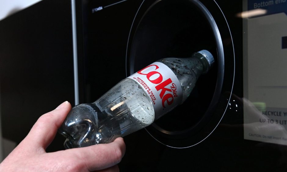 A reverse vending machine.