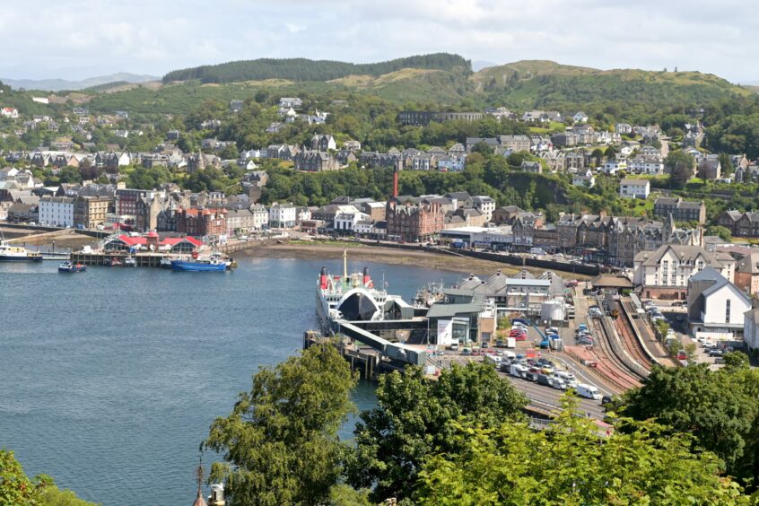 An overview of Oban Harbour.