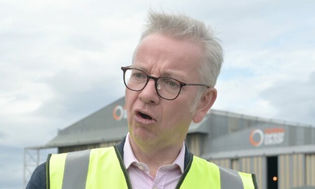 Michael Gove speaking at the Nigg Energy Park. Image: Sandy McCook/DC Thomson