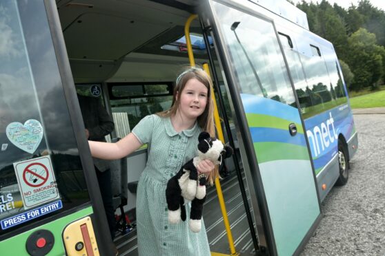 Eight-year-old Charley Riley, a pupil of Dyke Primary School chose Bus Lightyear as the name for the bus.
Image: Sandy McCook/DC Thomson
