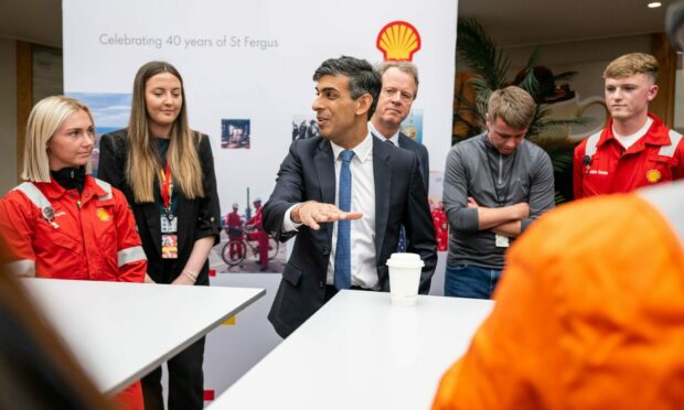 Rishi Sunak was in Aberdeenshire to announce support of oil and gas. Image: PA.