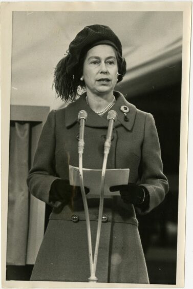 The Queen makes her speech at the opening of the Forties Oil Flow.