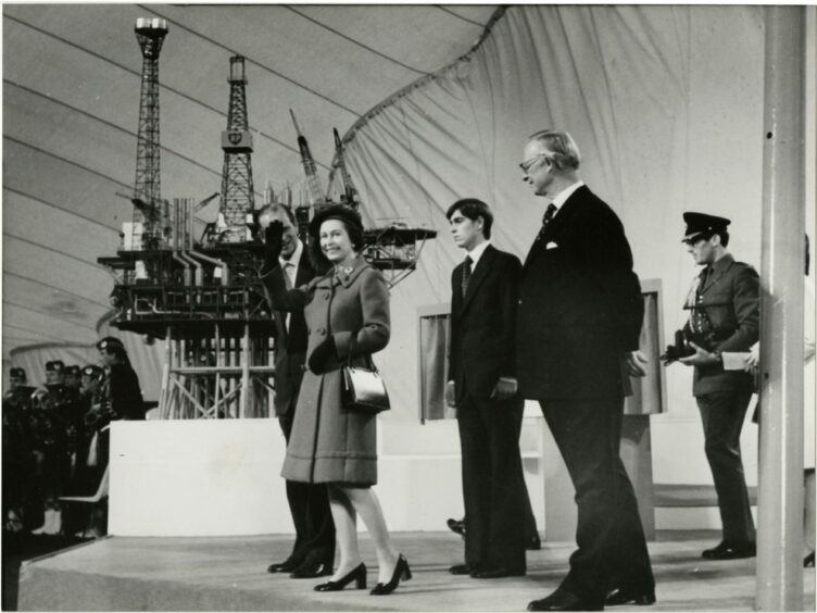 The late Queen at the opening of the Forties Field in Aberdeen.