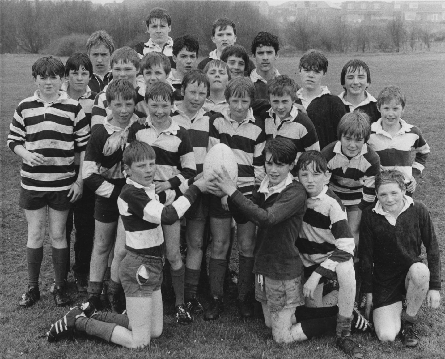 The grammar school's 1st and 2nd year rugby teams in 1983.