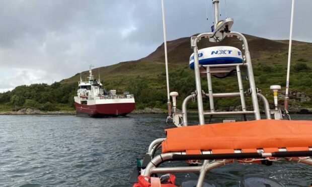 The Settler was successfully refloated this evening. Image: RNLI/Andrew MacDonald/PA Wire.