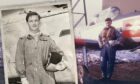 Two images of Sandy Duthie beside training aircraft.