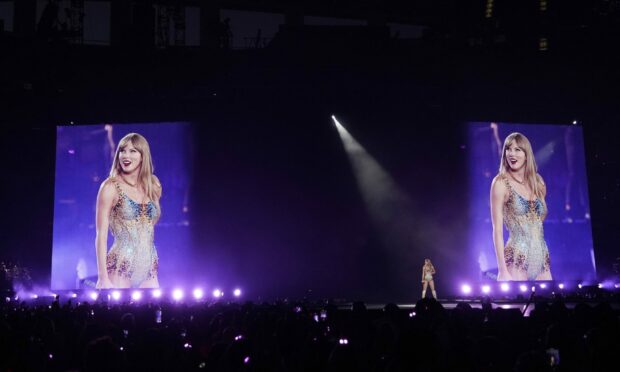 Taylor Swift on stage in Los Angeles for the Eras Tour