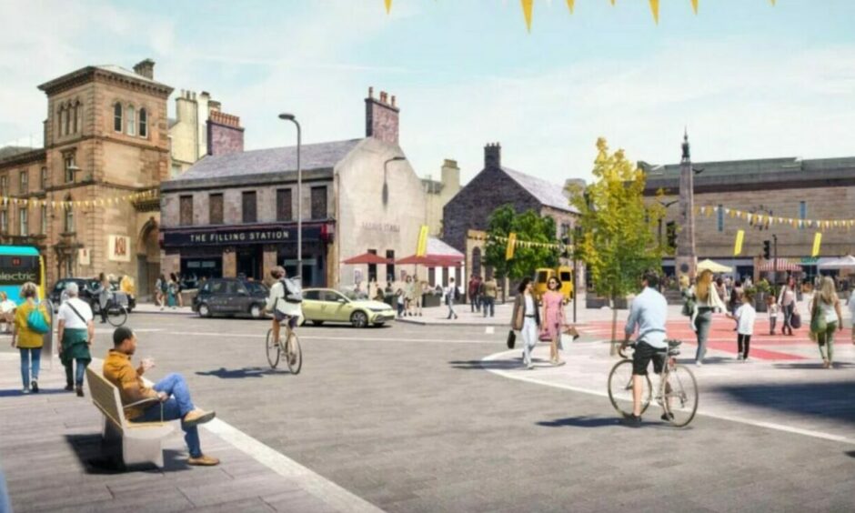 Artist rendering of the traffic plans proposed for Academy Street in Inverness.