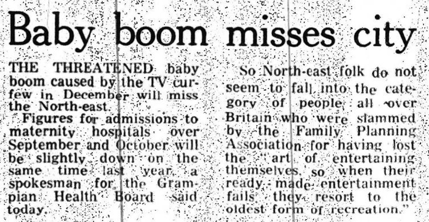 An article from 1974 with the headline 'Baby boom misses city'