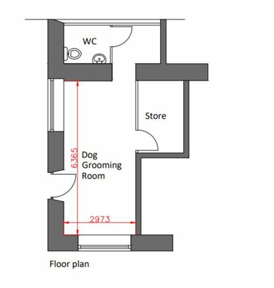 Proposed changes to floor plan to create an dog grooming parlour.