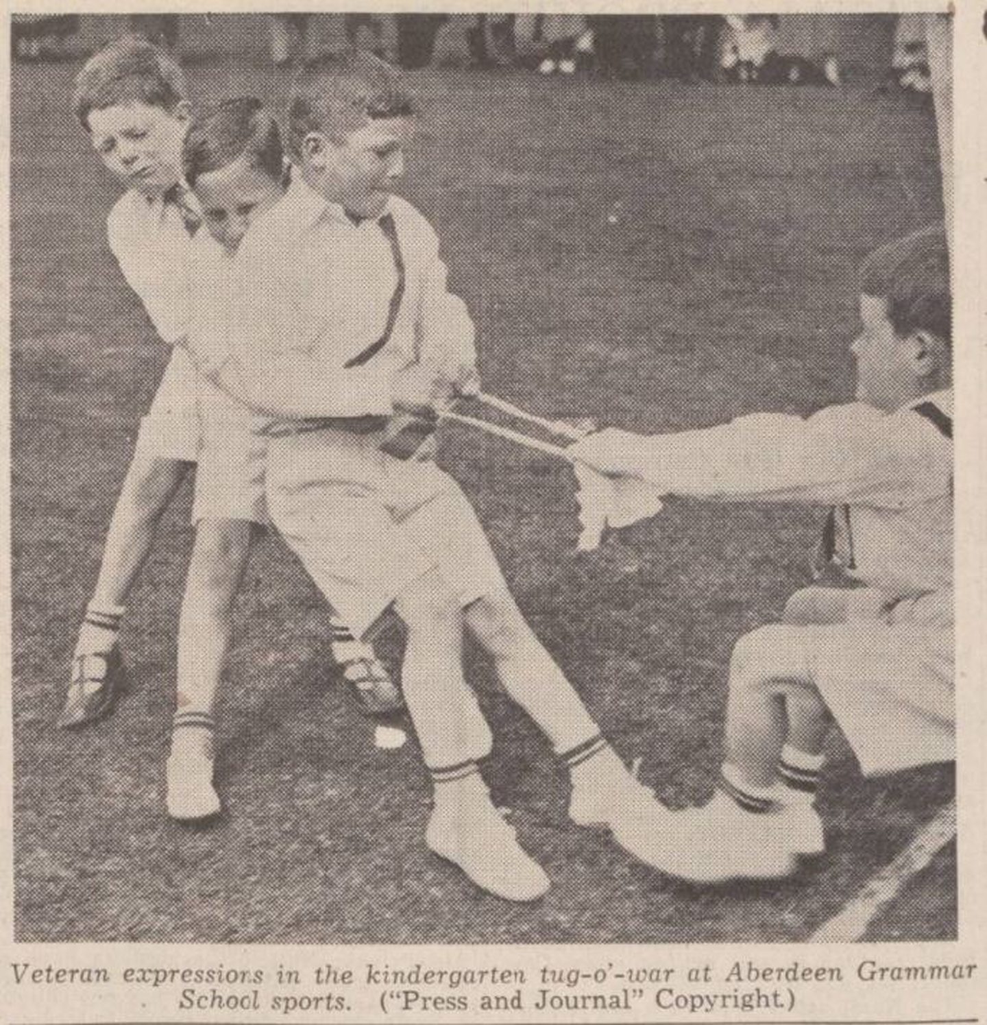 Aberdeen Grammar School kindergarten boys playing a tug of war in 1937. 
