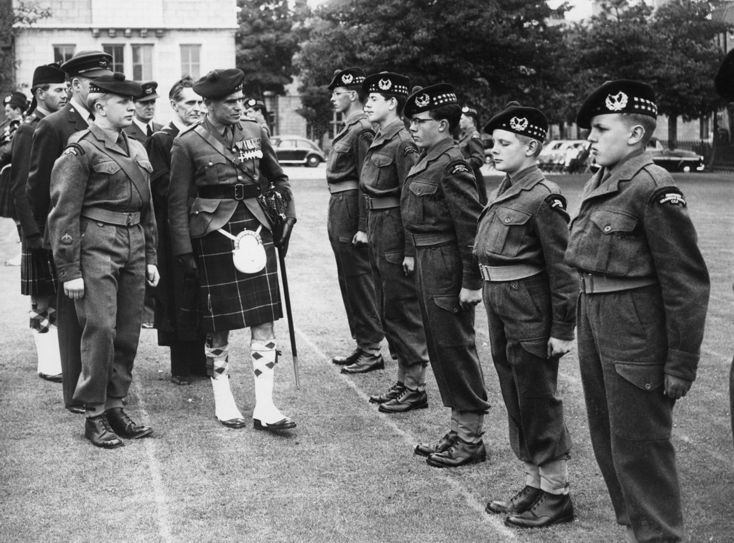 Colonel AIR Dewar inspects the ranks of the Aberdeen Grammar School Combined Cadet Force on parade in June, 1961.