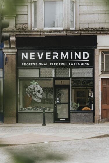 The exterior of Nevermind Tattoo studio in Aberdeen