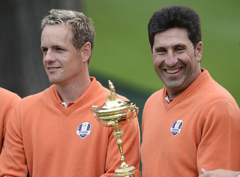 European vice-captain Jose Maria Olazabal with this year's Ryder Cup captain Luke Donald at the 2012 contest.