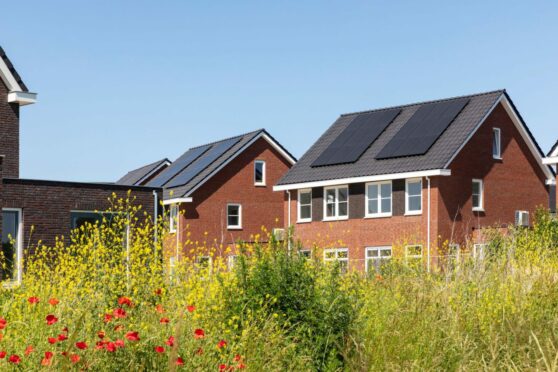 New build houses with solar panels.