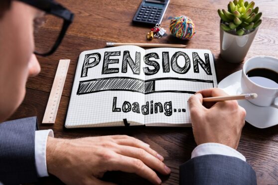 Notepad open on pages that say 'pension loading'