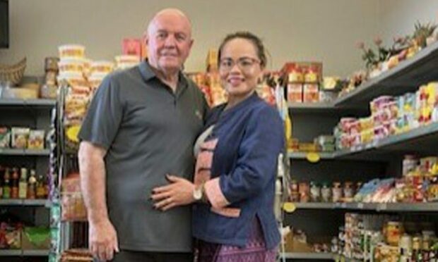 Ian McDonald and his wife Jiap in their Turriff store. Image: Jiap's Thai Asian Restaurant
