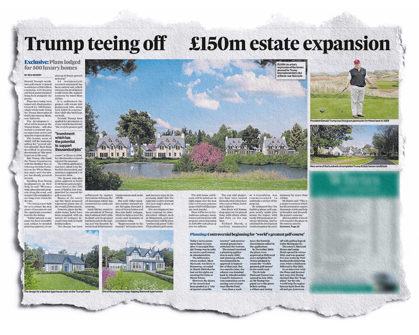 Press and Journal coverage revealing Trump's housing plans at Menie in 2018.