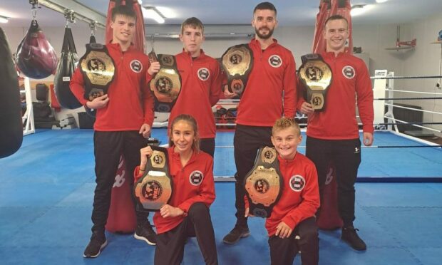 Fraserburgh fighters managed to bring home six belts at a WKC Scotland sanctioned show.  Image supplied by Fraserburgh Fitness Centre.