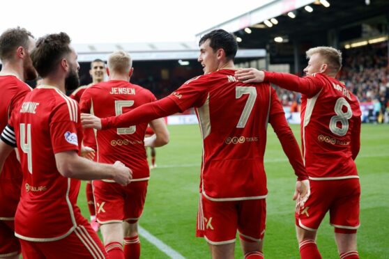 Aberdeen's Jamie McGrath celebrates scoring in the 4-0 defeat of Ross County. Image: Shutterstock.