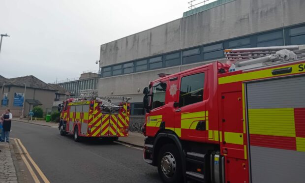 Fire crews at Aberdeen University after it was evacuated.
