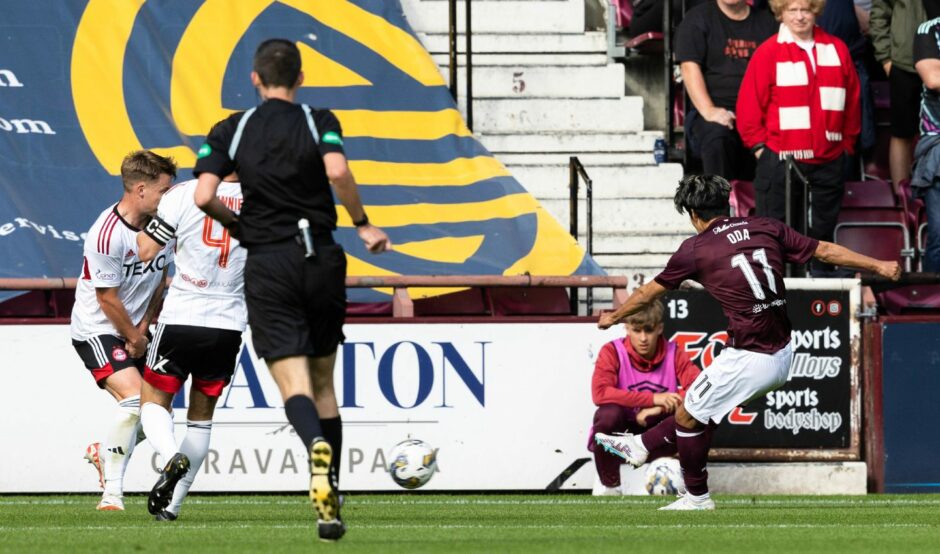 Hearts' Yutaro Oda in action against Aberdeen
