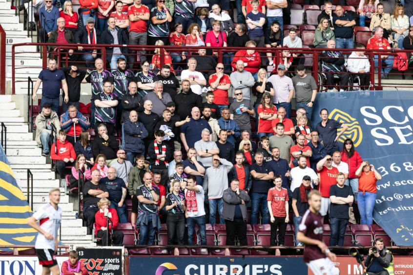 Aberdeen fans look unhappy during the Aberdeen v Hearts match