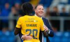 Ross County manager Malky MacKay with Livingston's Mo Sangare at full time after draw with Livingston