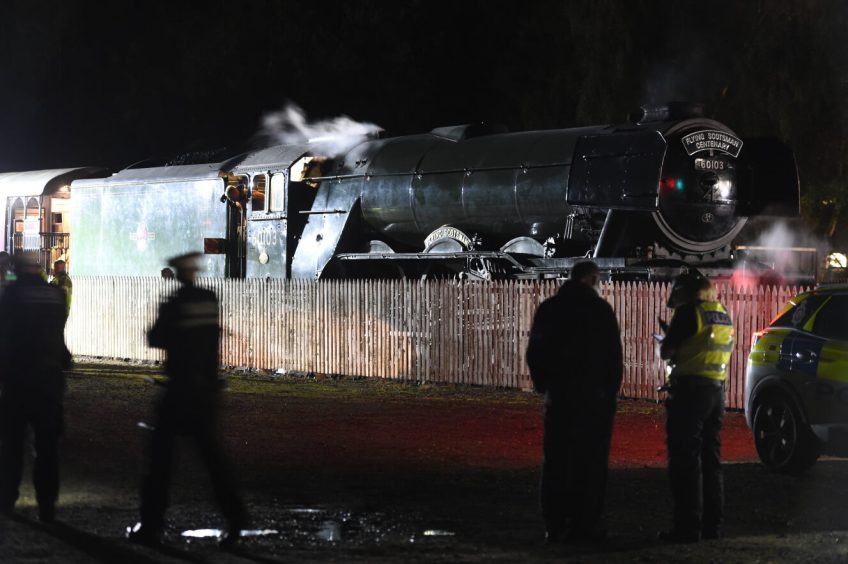The Flying Scotsman locomotive after the crash at Aviemore.