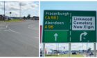 Signs at Elgin A96 roundabout